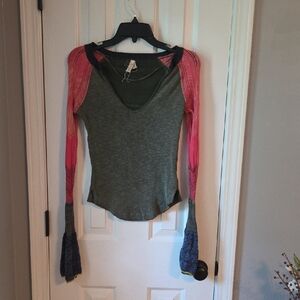 We The Free Pink and Green Long Sleeve Bodysuit